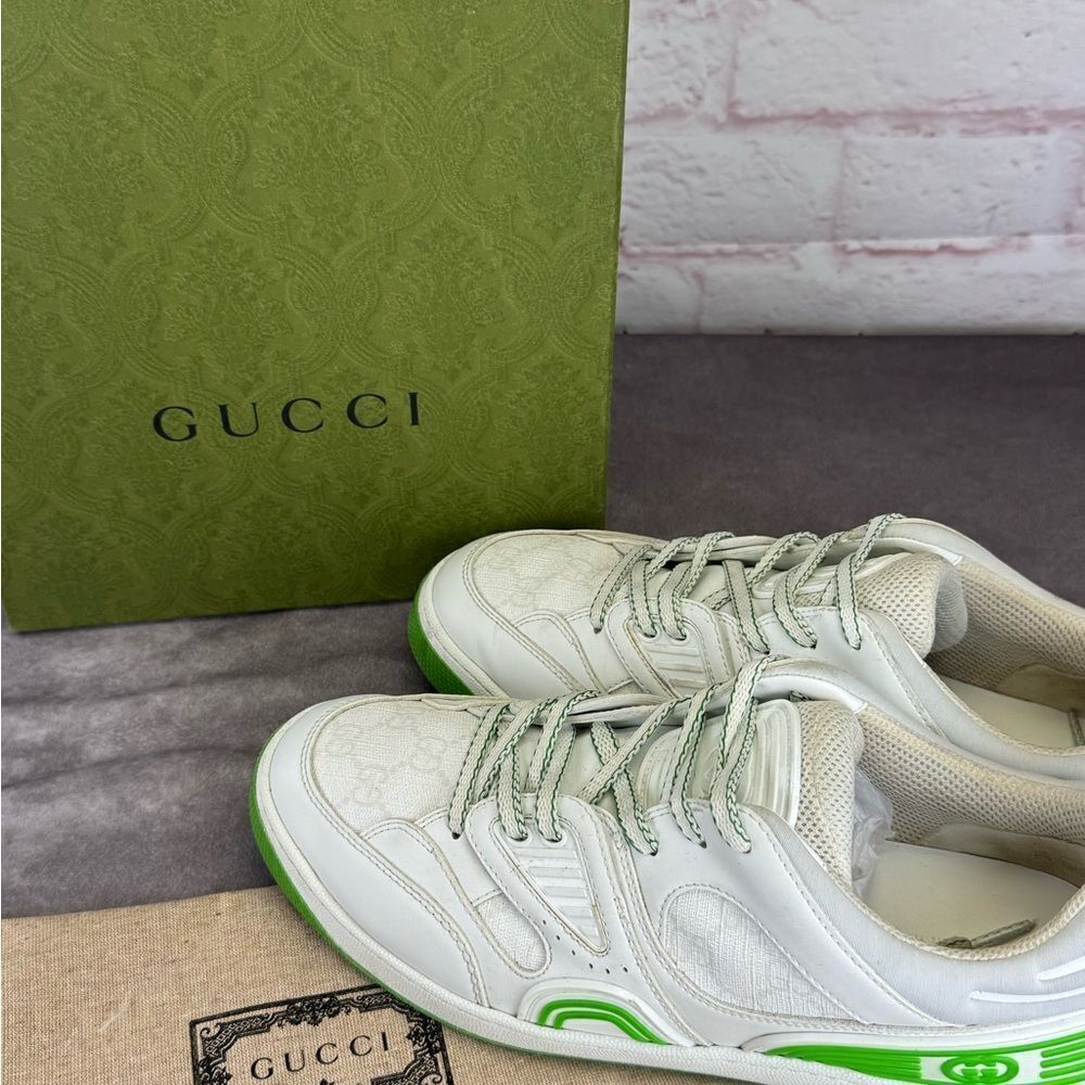 Gucci Basket Low 'White Demetra Green' Trainers 698785 Size 9 - Picture 15 of 16